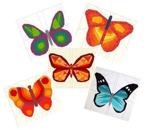 5 Schmetterlinge - Paper Piecing Vorlagen