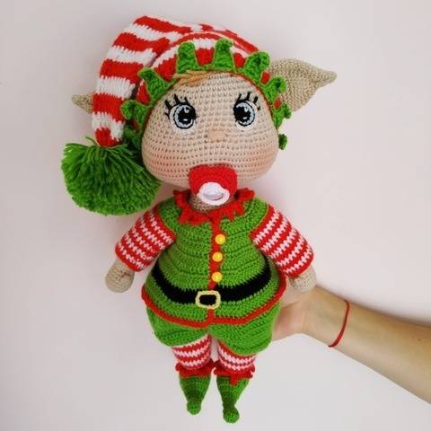 Crochet Doll in Christmas Elf pattern.