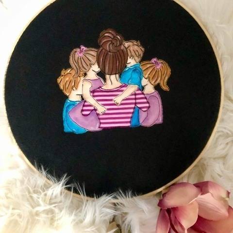 Stickdatei Mama mit 2 Söhnen und 2 Töchter Doodle Set