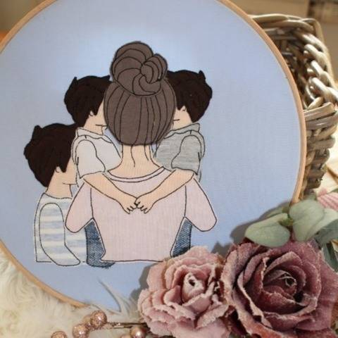 Stickdatei Mama mit 3 Söhnen Doodle Set