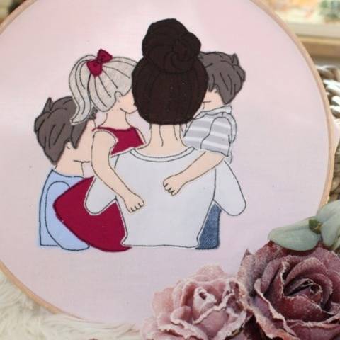 Stickdatei Mama mit Tochter und 2 Söhnen Doodle Set