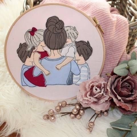 Stickdatei Mama mit Tochter und 3 Söhnen Doodle Set