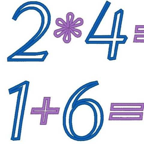 Zahlen 8cm und Rechen Zeichen Stickdatei Mathe Vokabeln