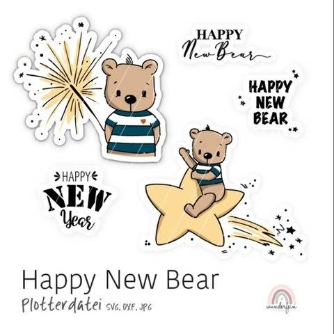 Plotterdatei Happy New Bear von Wunderfein