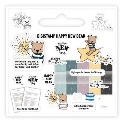 Digistamp Happy New Bear inkl. Anleitung & Digipaper