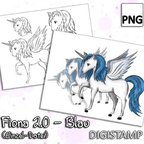 Fiona 2.0 - Einhorn Pegasus - Blau - DigiStamp - Einzeln
