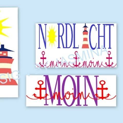 Plotterdatei SVG Nordlicht 1 Moin / Sonne und Leuchtturm