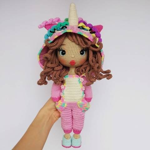 Astrid Doll crochet pattern in a Unicorn outfit