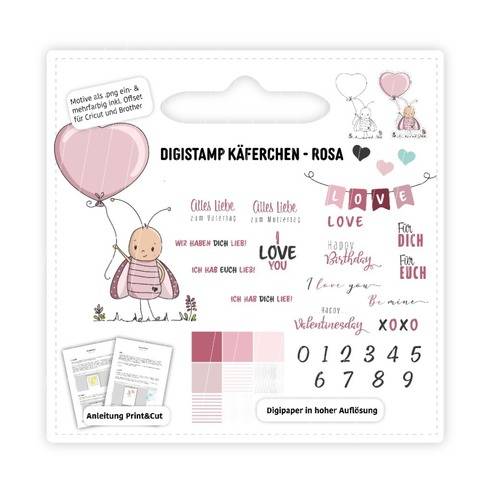 Digistamp Käferchen Rosa inkl. Anleitung & Digipaper