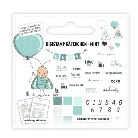 Digistamp Käferchen Mint inkl. Anleitung & Digipaper