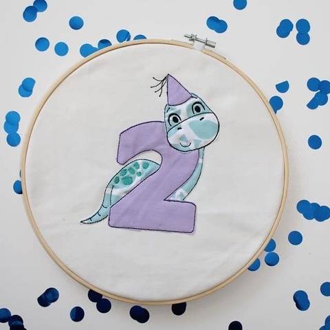 Stickdatei Dino 2. Geburtstag Doodle Set