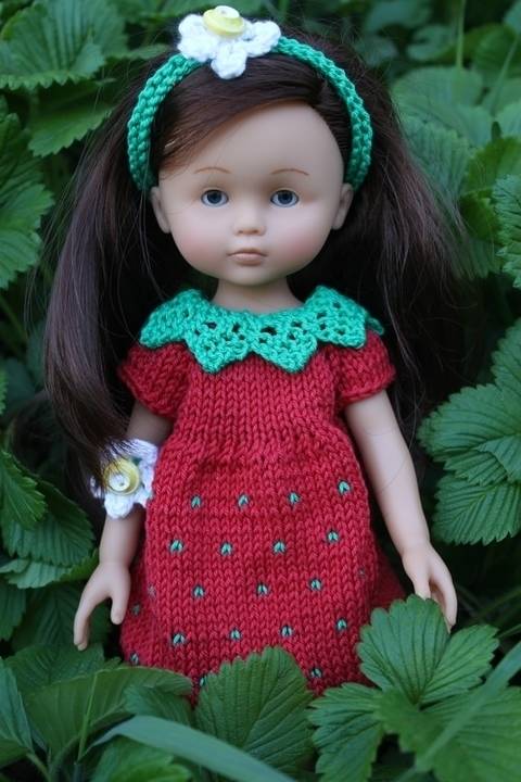 Habit Poupée 32-35cm robe fraise - tricot
