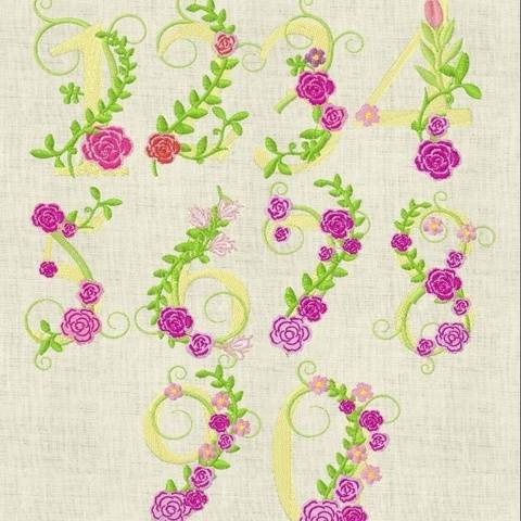 Stickdatei Monogramm Zahlen Blumen 642
