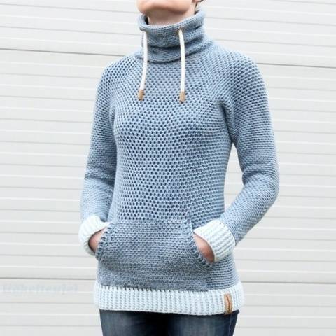 Crochet pattern: Hoody "Jeans", Size S-XXL