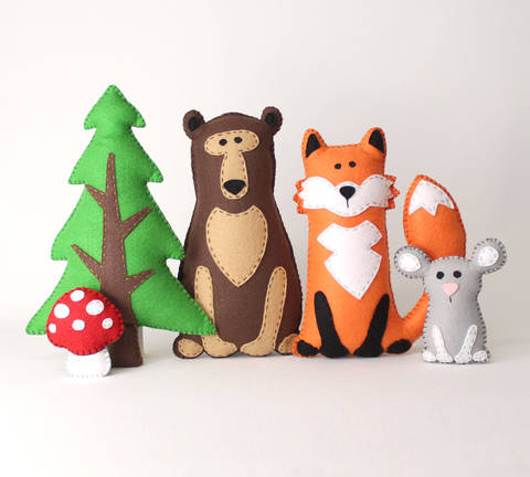 Woodland Animal Pattern Set: Bear, Fox, Tree, Mouse & Mushroom