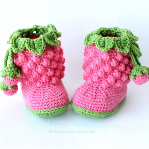 warm baby boots "Raspberry", en/de (size 0- 12 m.)