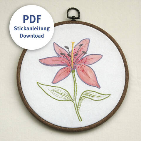 English Tutorial Embroidery Art Lily Flower