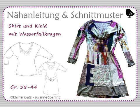 Kleid und Shirt mit Wasserfallkragen
