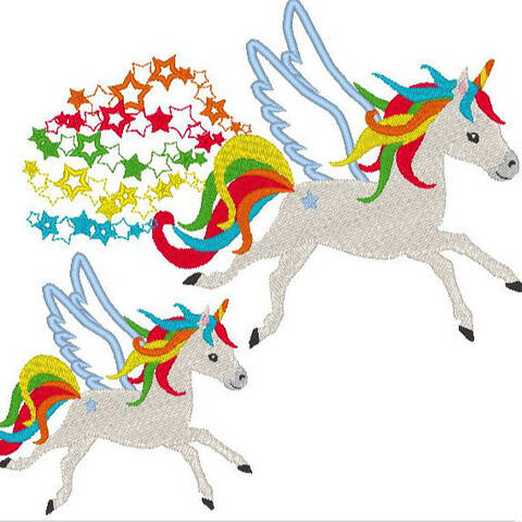 Pegasus Einhorn Pferd 3in1 Stickdatei mit Sternenschweif