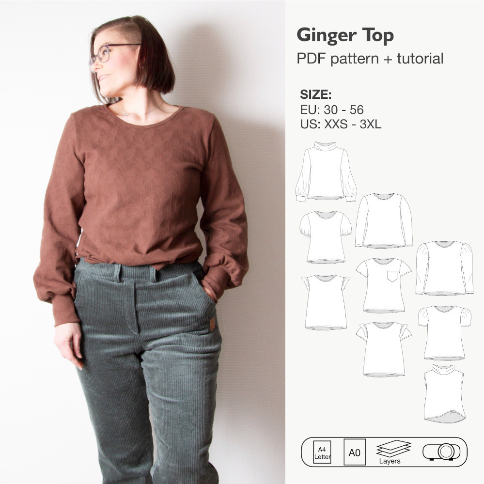 Women short and long sleeve shirt sewing pattern,