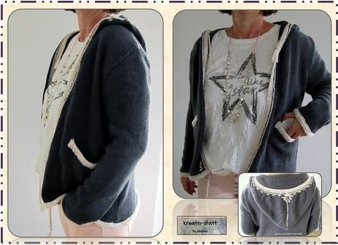 Kapuzen-Strick-Jacke mit Stickerei, Gr. 36 bis 50, Anleitung
